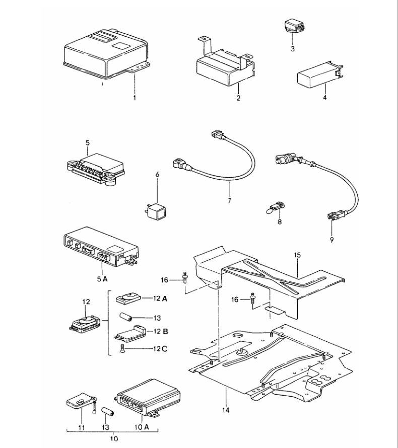 Porsche factory catalogue illustration, group 901-03, showing the ecu and wiring assembly