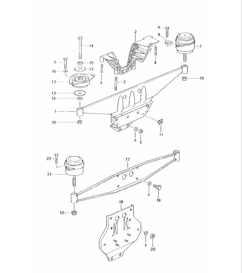 Porsche factory catalogue illustration, group 109-00, showing the engine carrier assembly
