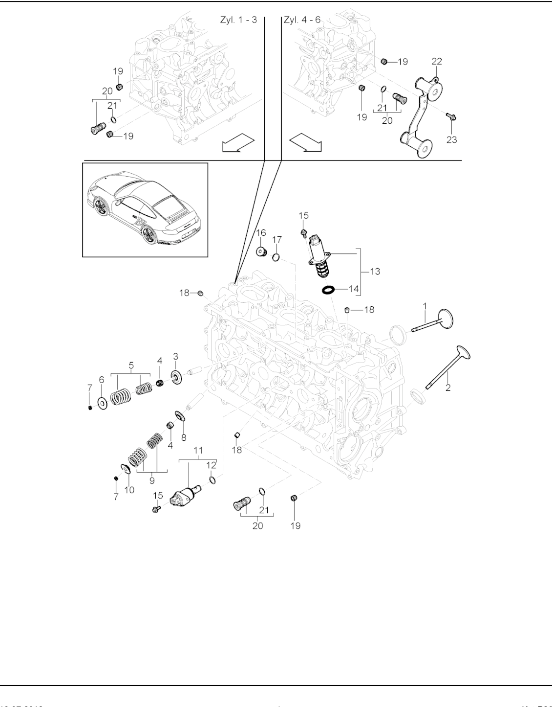 Porsche factory catalogue illustration, group 103-005, showing the cylinder heads assembly