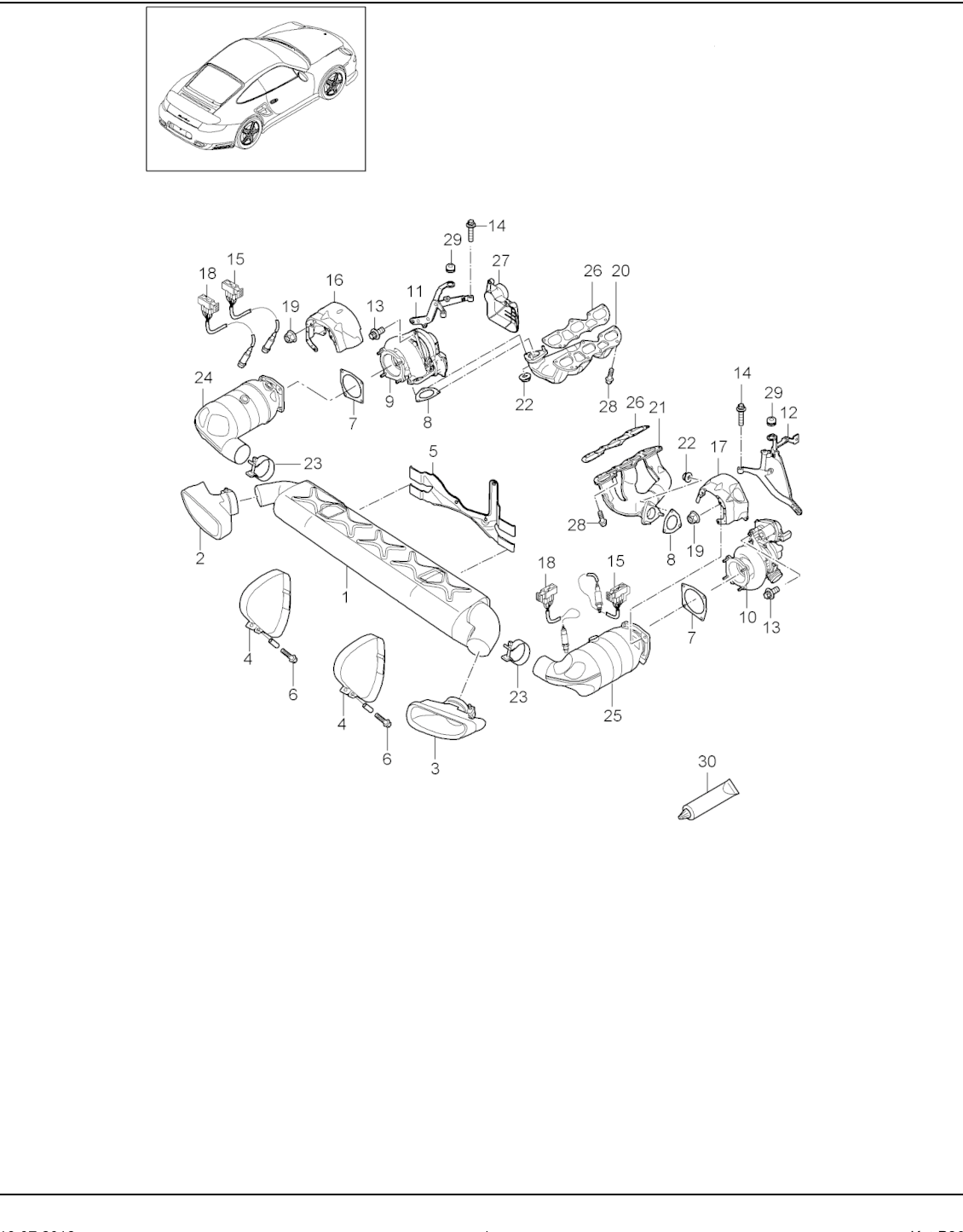 Porsche factory catalogue illustration, group 202-000, showing the turbine inlet manifolds assembly