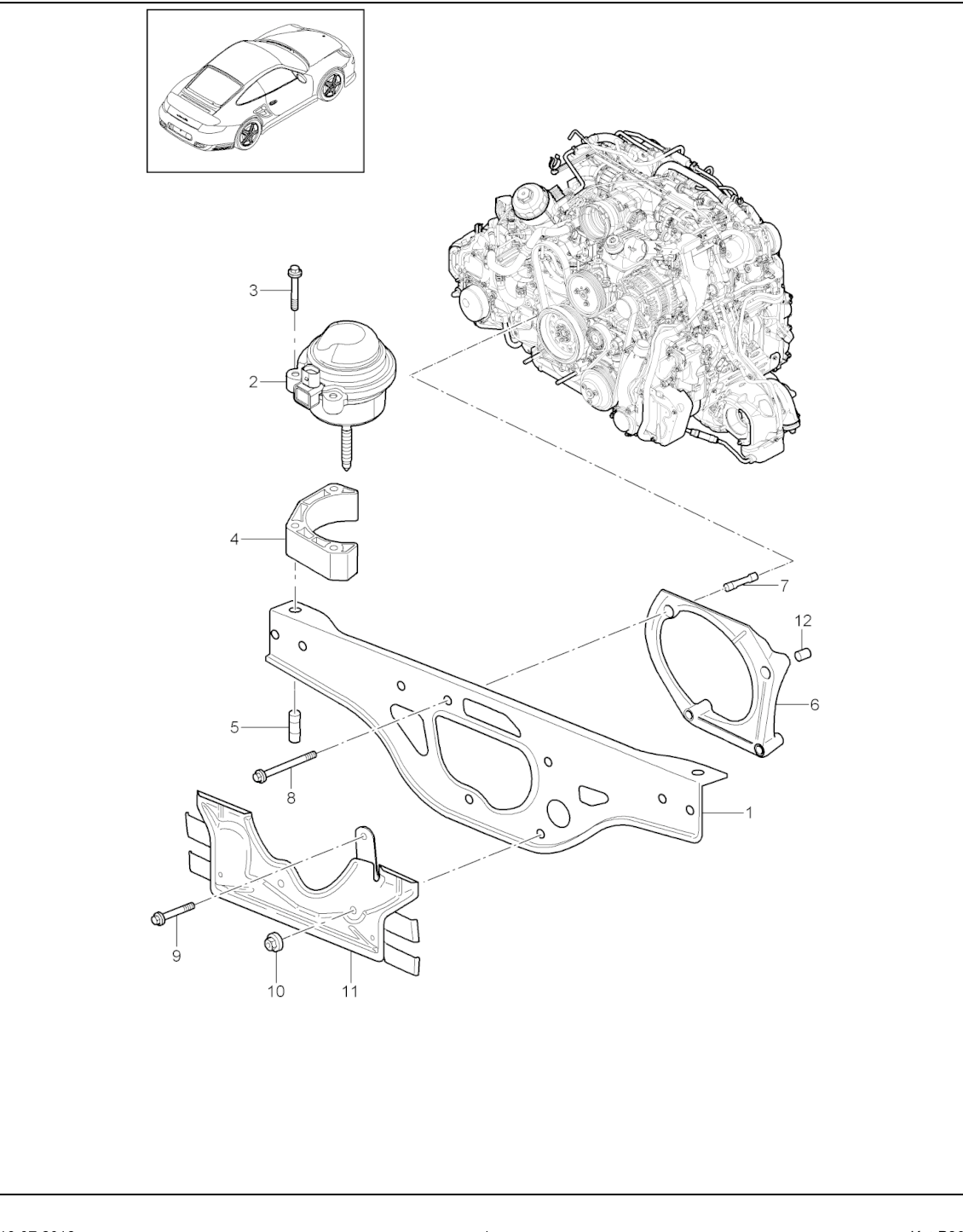 Porsche factory catalogue illustration, group 109-000, showing the engine mounts assembly