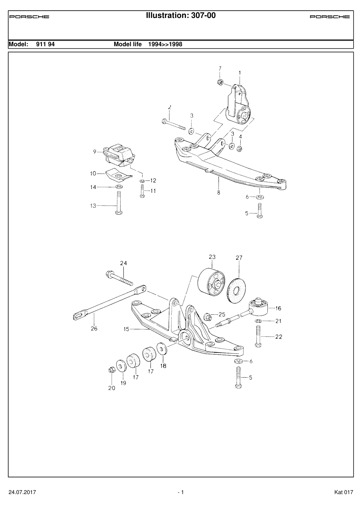 Porsche parts catalogue illustration 307-00, showing Bracket at position 8